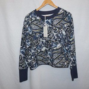 JOIE boxy French terry sweatshirt thumbholes LARGE blue abstract NWT cotton